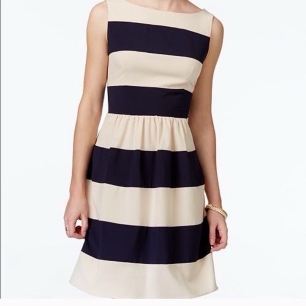 B. Darlin striped Navy & Cream scooped back dress